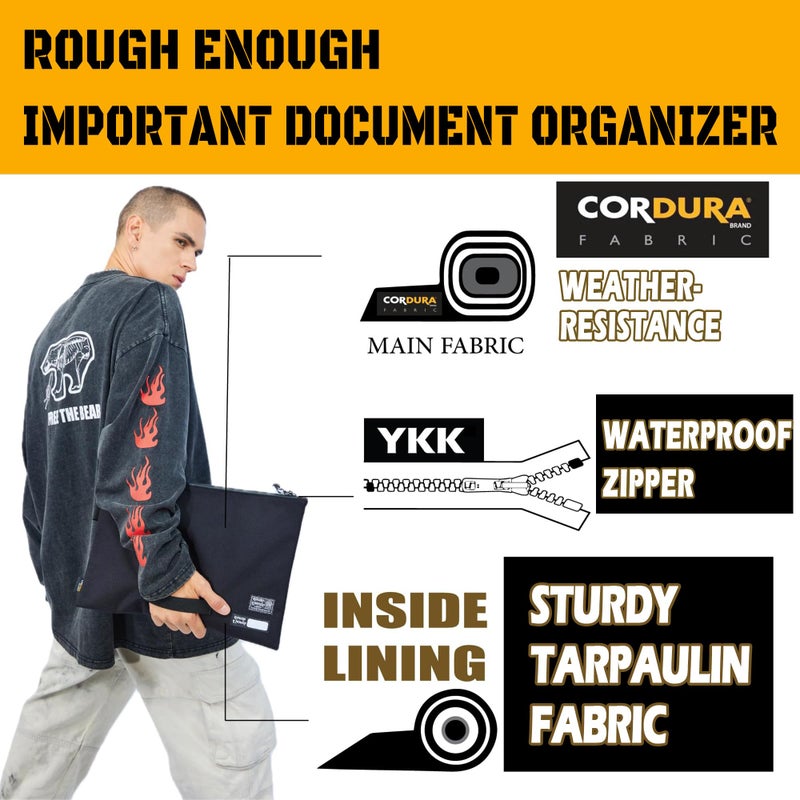 RE ROUGH ENOUGH Rough Enough Important Document Organizer Waterproof Document Folder with Zipper 16 x 11 Inches Black Cordura and Tarpaulin Lining for Office Travel Workspace - Image 2